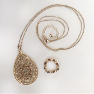 Gold Tone Necklace and matching ring